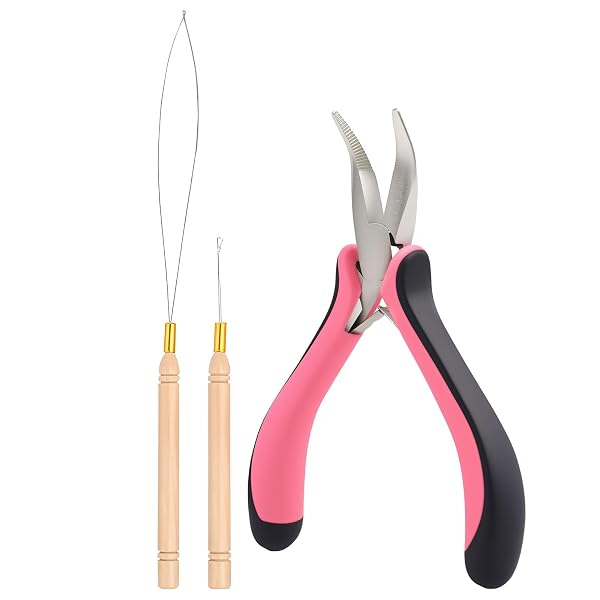 Vlasy Hair Extension Pliers,3PCS Micro Link Nano Ring Tool for Styling,Pink
