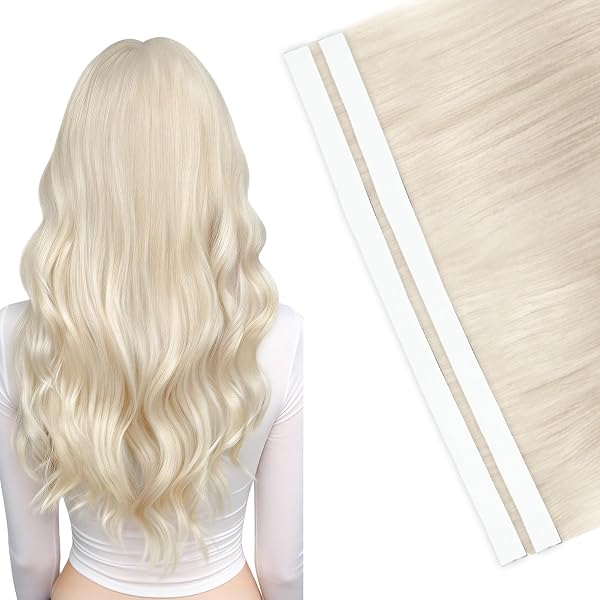 Vlasy Tape in Weft Hair Extensions Human Hair Platinum Blonde 20 Inch 2 Pcs